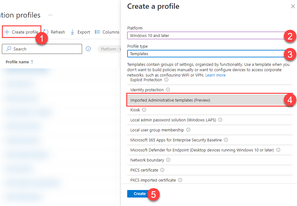 Creating a configuration profile from Imported Administrative Templates